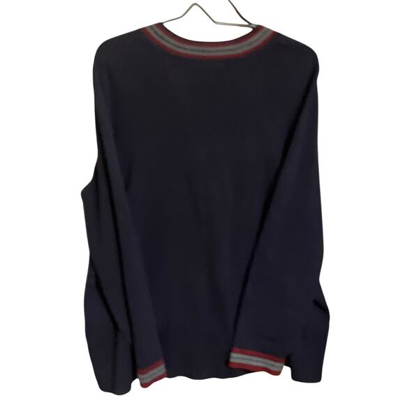 Lands End Cardigan Womens 1X Sweater Navy Blue Red Gray Tipped Fine Gauge Cotton - Picture 5 of 5